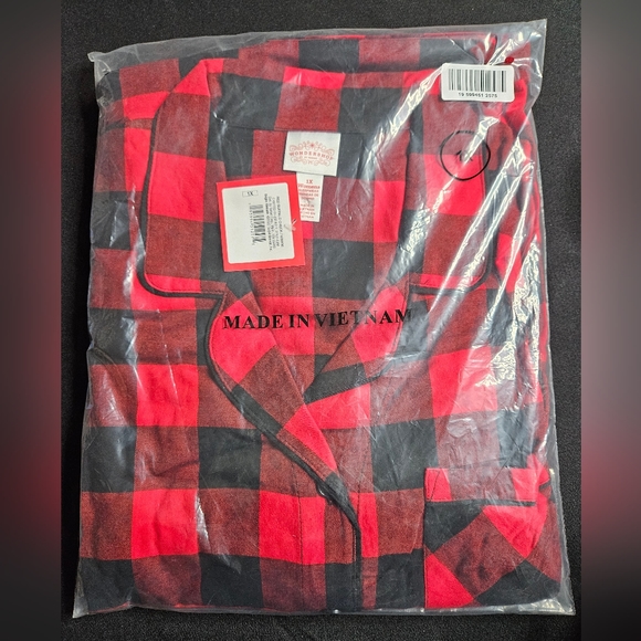 NWT Sealed Womens Size 1X Buffalo Check Red Plaid Flannel Pajamas Set Top Pants - Picture 2 of 10